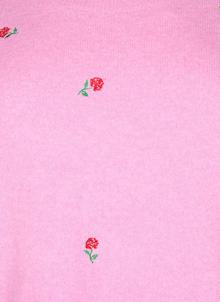 Knitted blouse with flowers and 3/4 sleeves, Begonia Pink Mel., Packshot image number 2