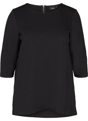 Textured blouse with 3/4 length sleeves, Black, Packshot image number 0
