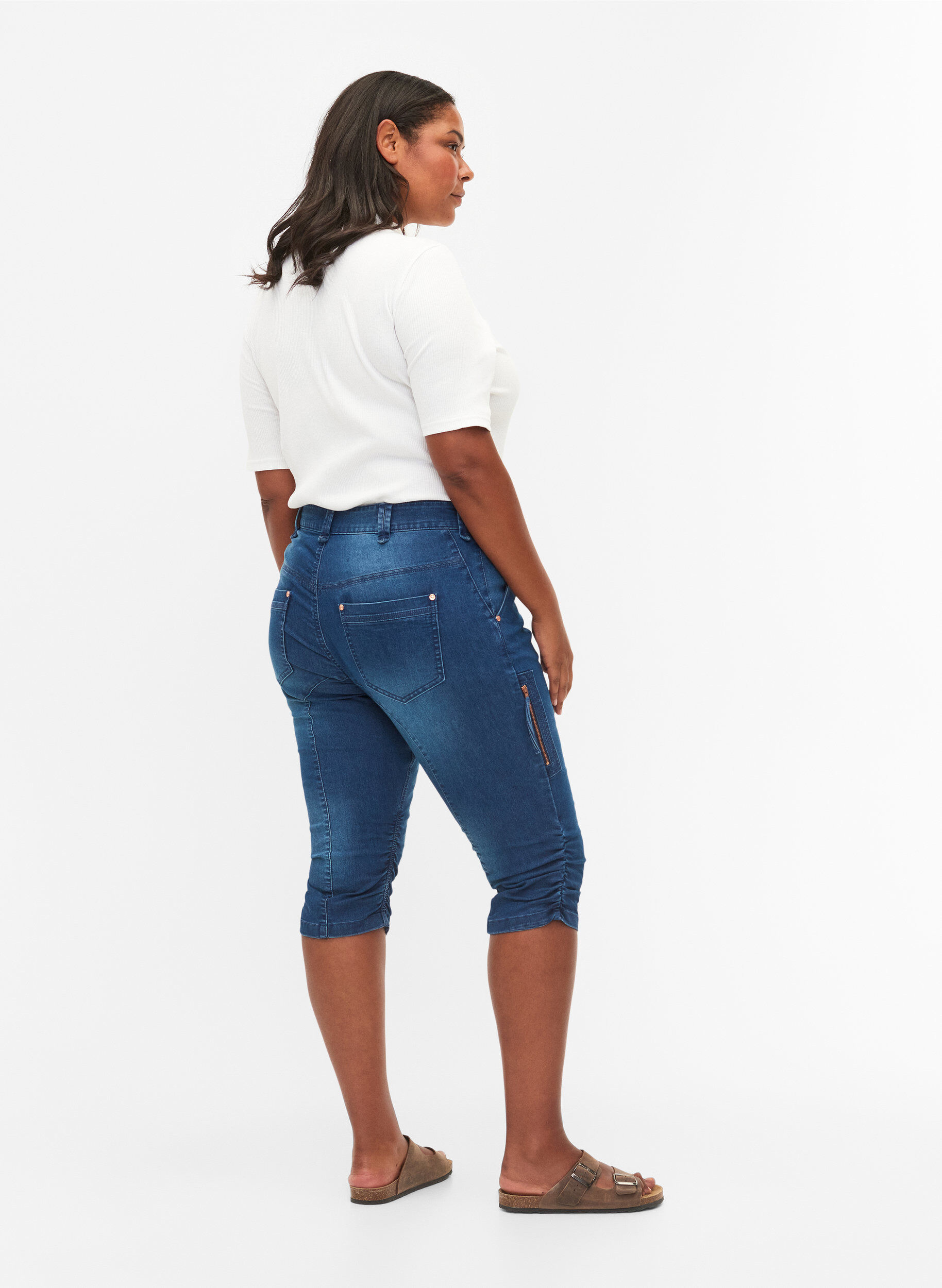 Zizzifashion Slim fit capri jeans with pockets, Blue, Model image number 2