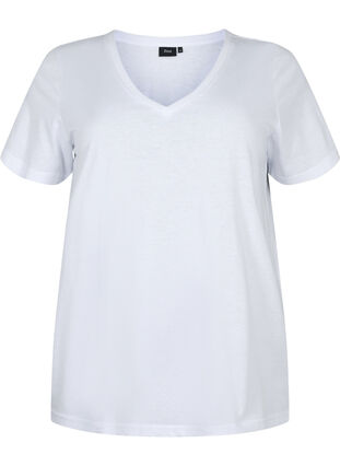 Short sleeve t-shirt with v-neckline, Bright White, Packshot image number 0