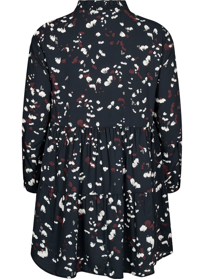 Tunic with print and ruffled collar, Black AOP Print, Packshot image number 1