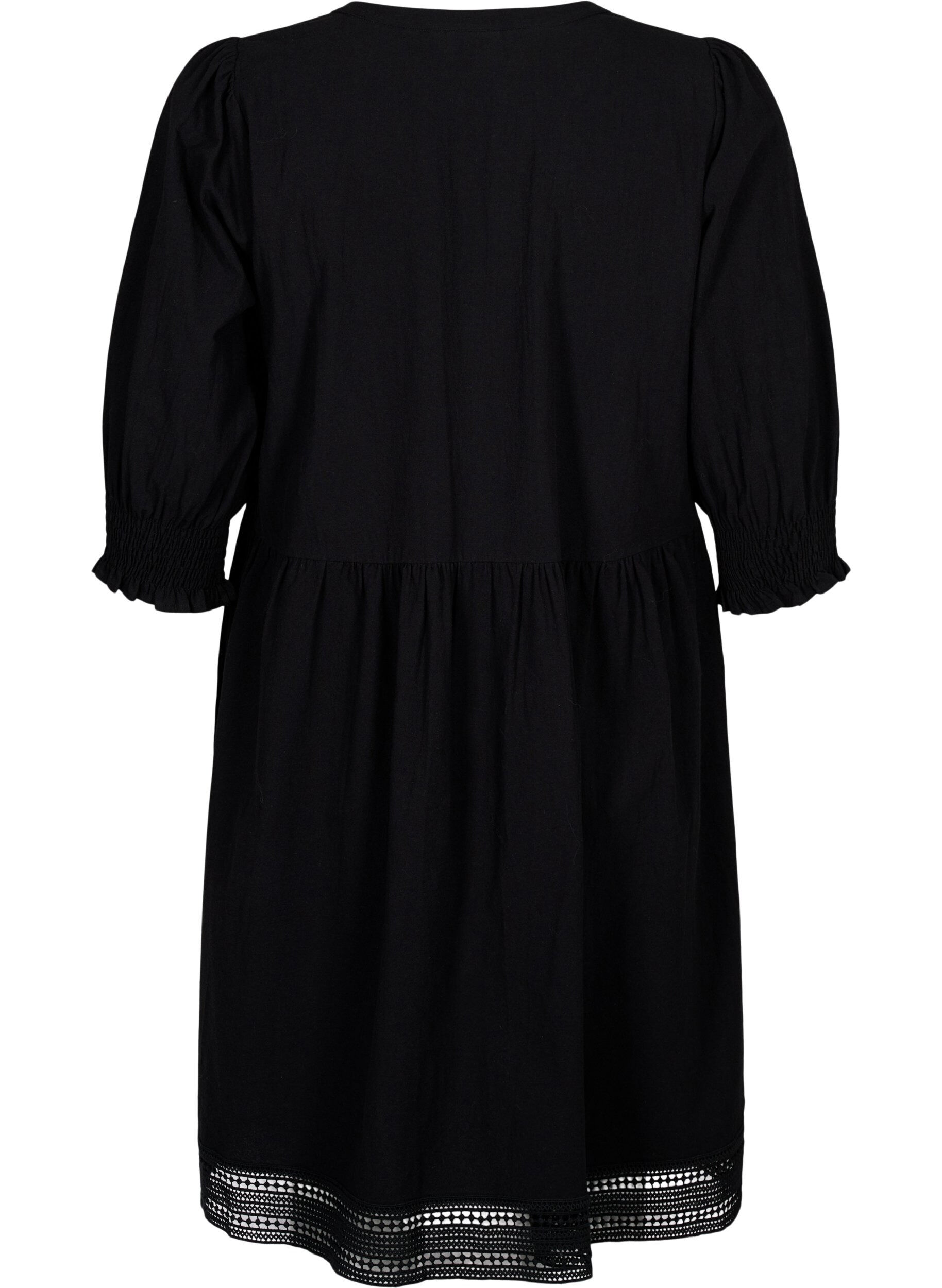 Zizzifashion Cotton dress with crochet details, Black, Packshot image number 1