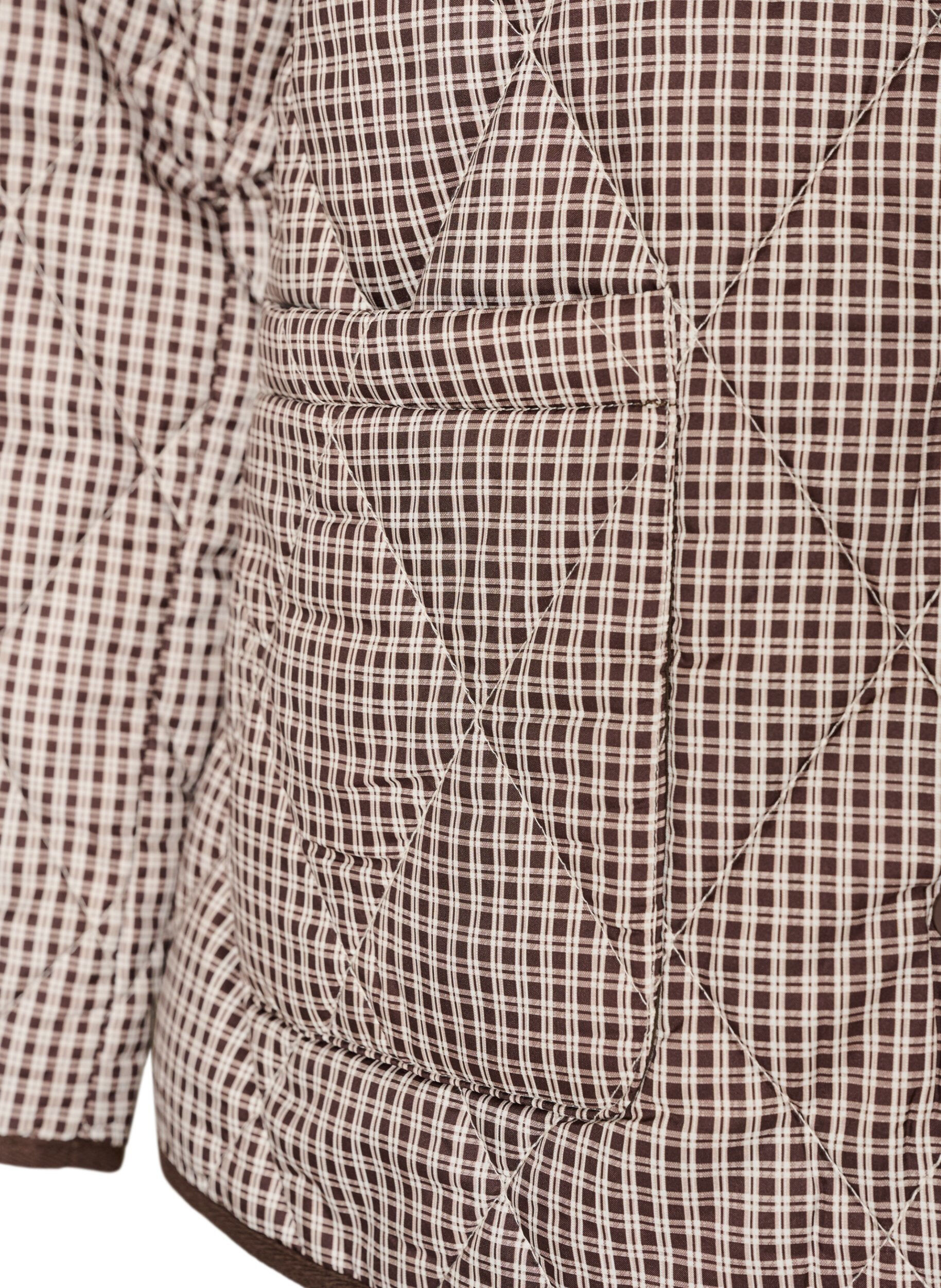 ZizzifashionQuilted jacket with small checks and contrast trim, Brown, Packshot image number 3