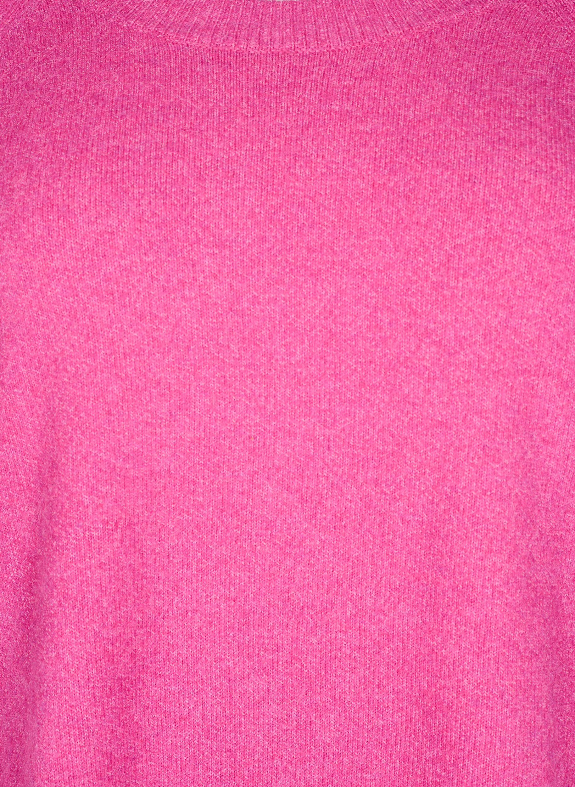 Zizzifashion Long knitted blouse with button detail at the side, Raspberry Rose Mel., Packshot image number 2