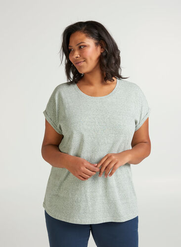 Marled cotton t-shirt, Green Mélange, Model image number 0