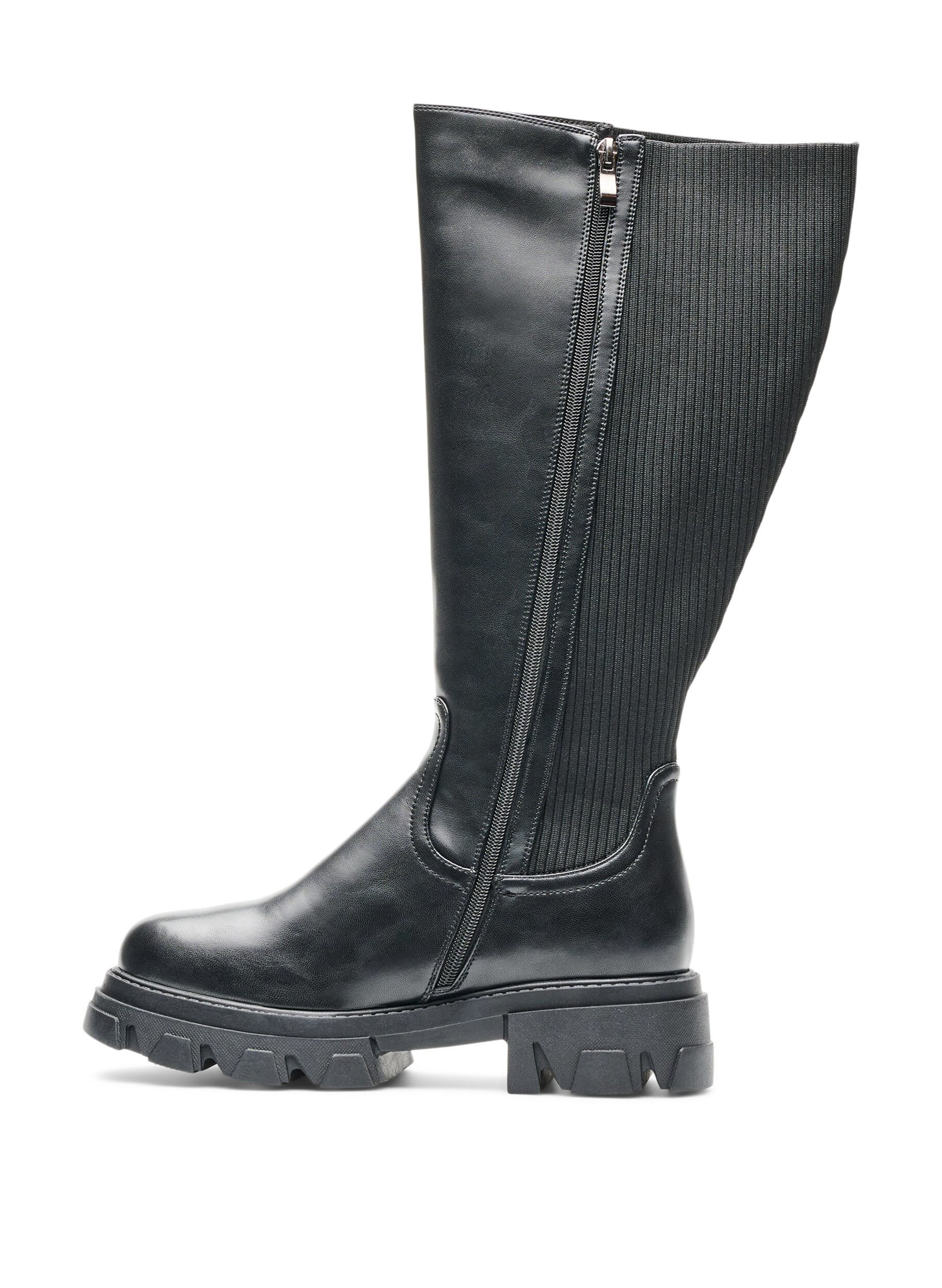 ZizzifashionLong boot with ribbed panels, Black, Packshot image number 3