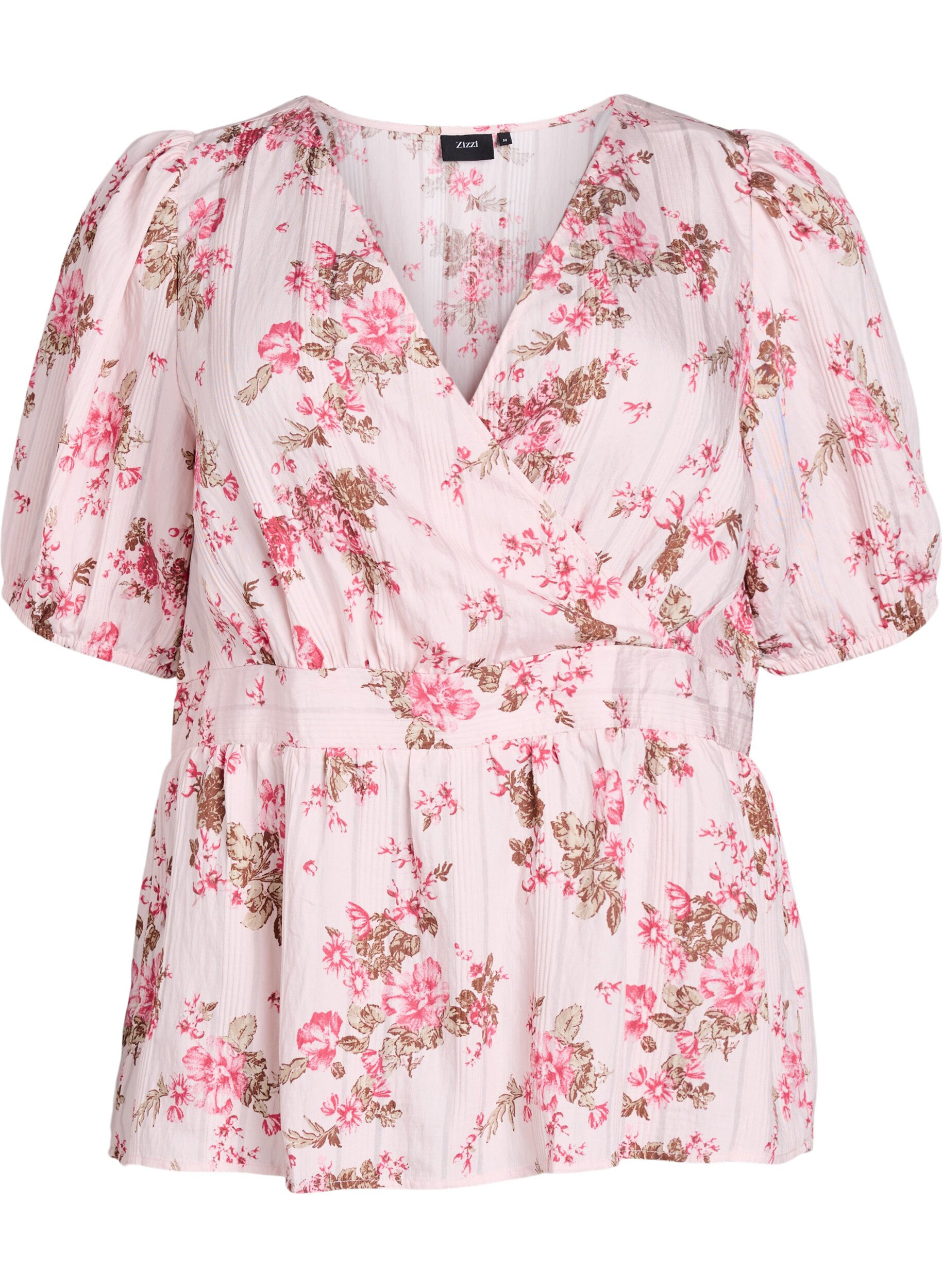 Floral blouse with short sleeves and smocked waist