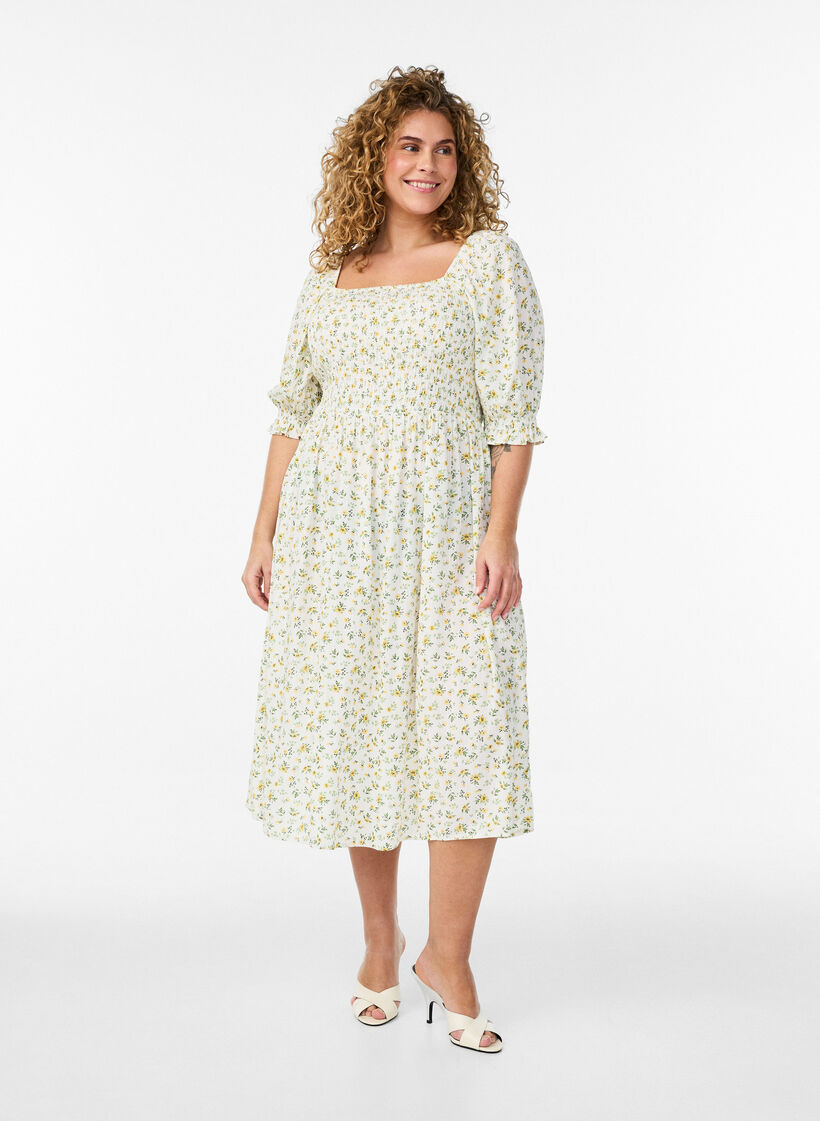 Floral viscose summer dress, White, Model image number 0