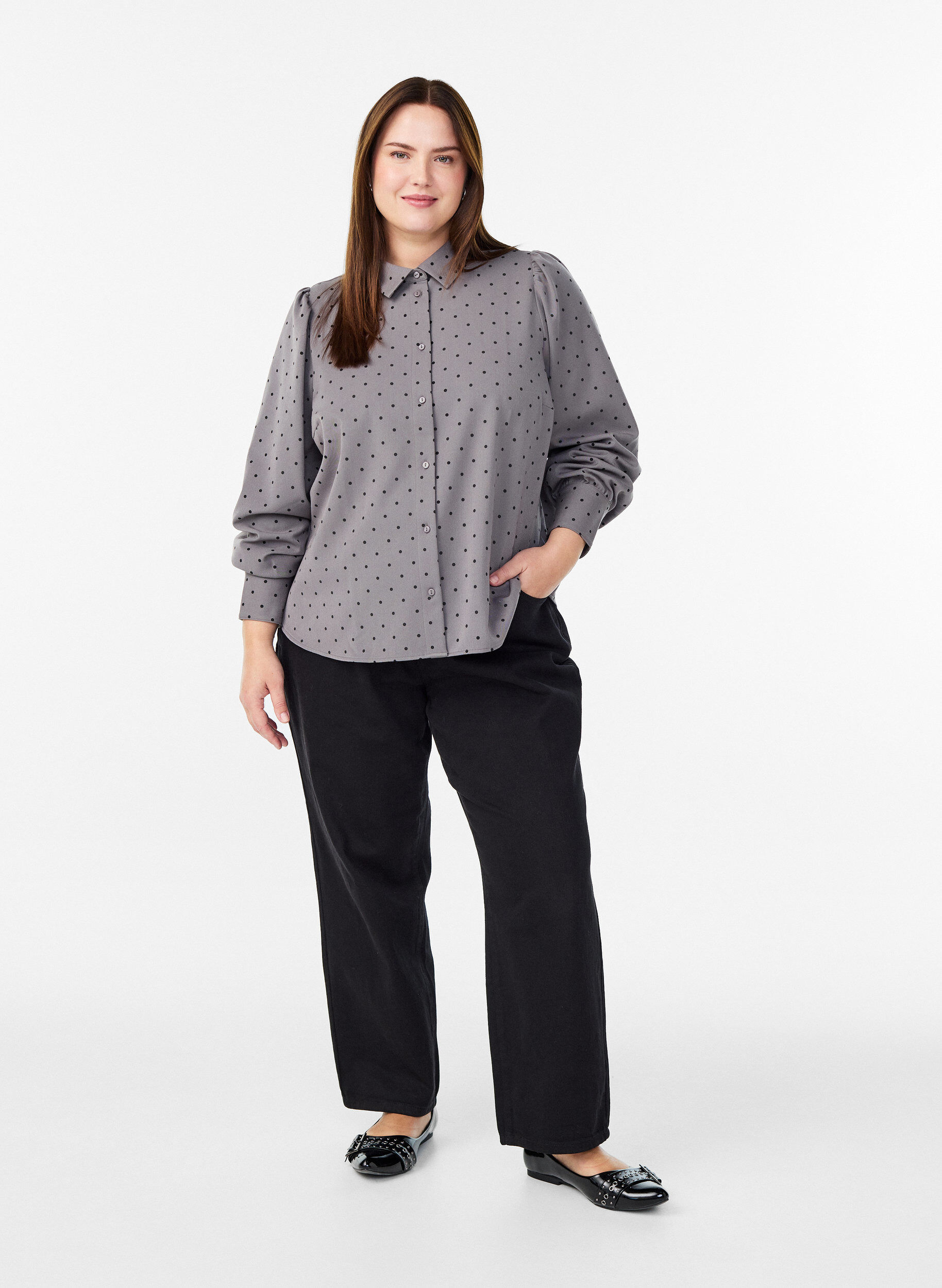 Zizzifashion Shirt with collar and dots, Grey, Model image number 1