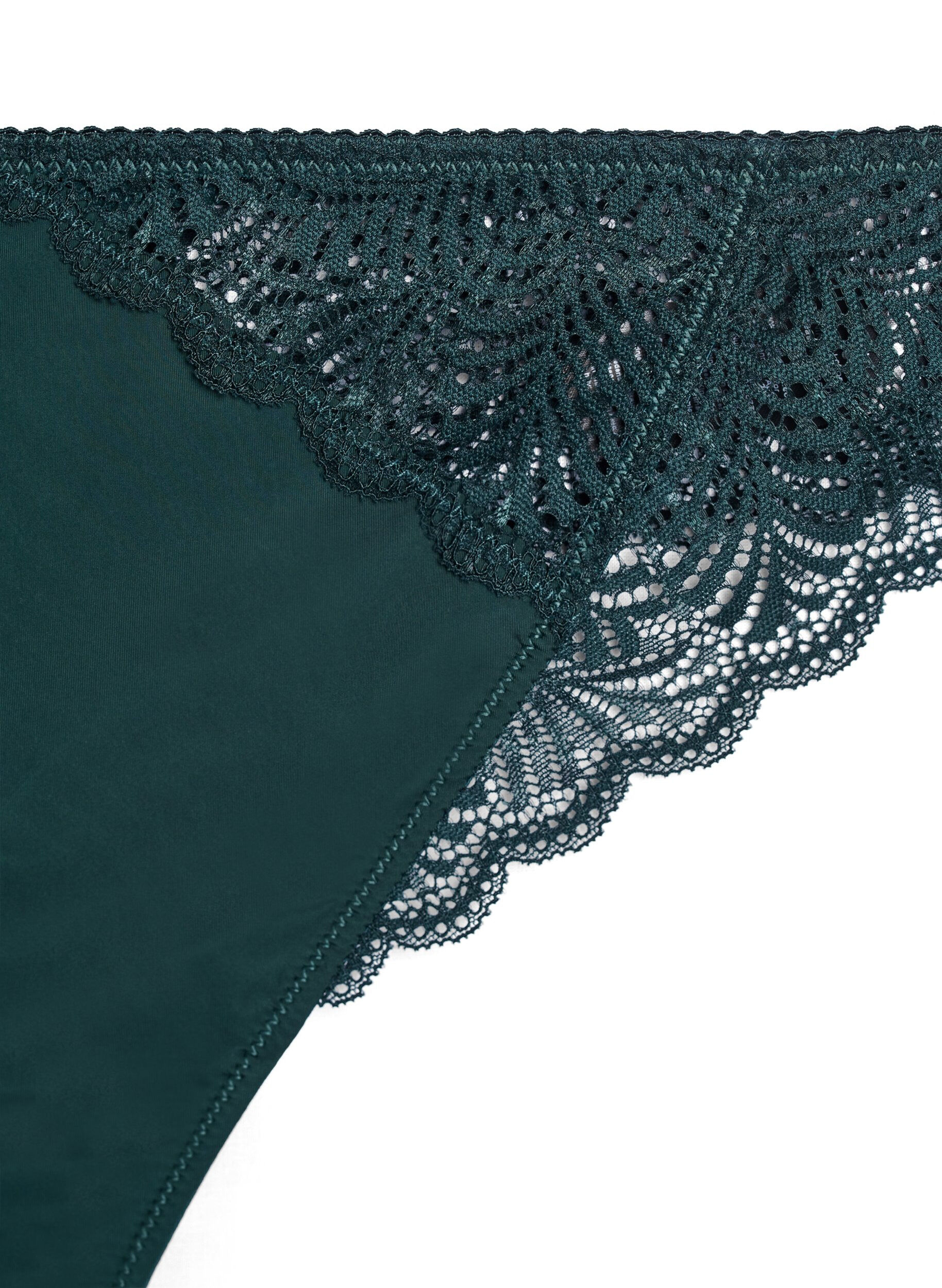 Zizzifashion Microfibre thong with lace details, Green, Packshot image number 2