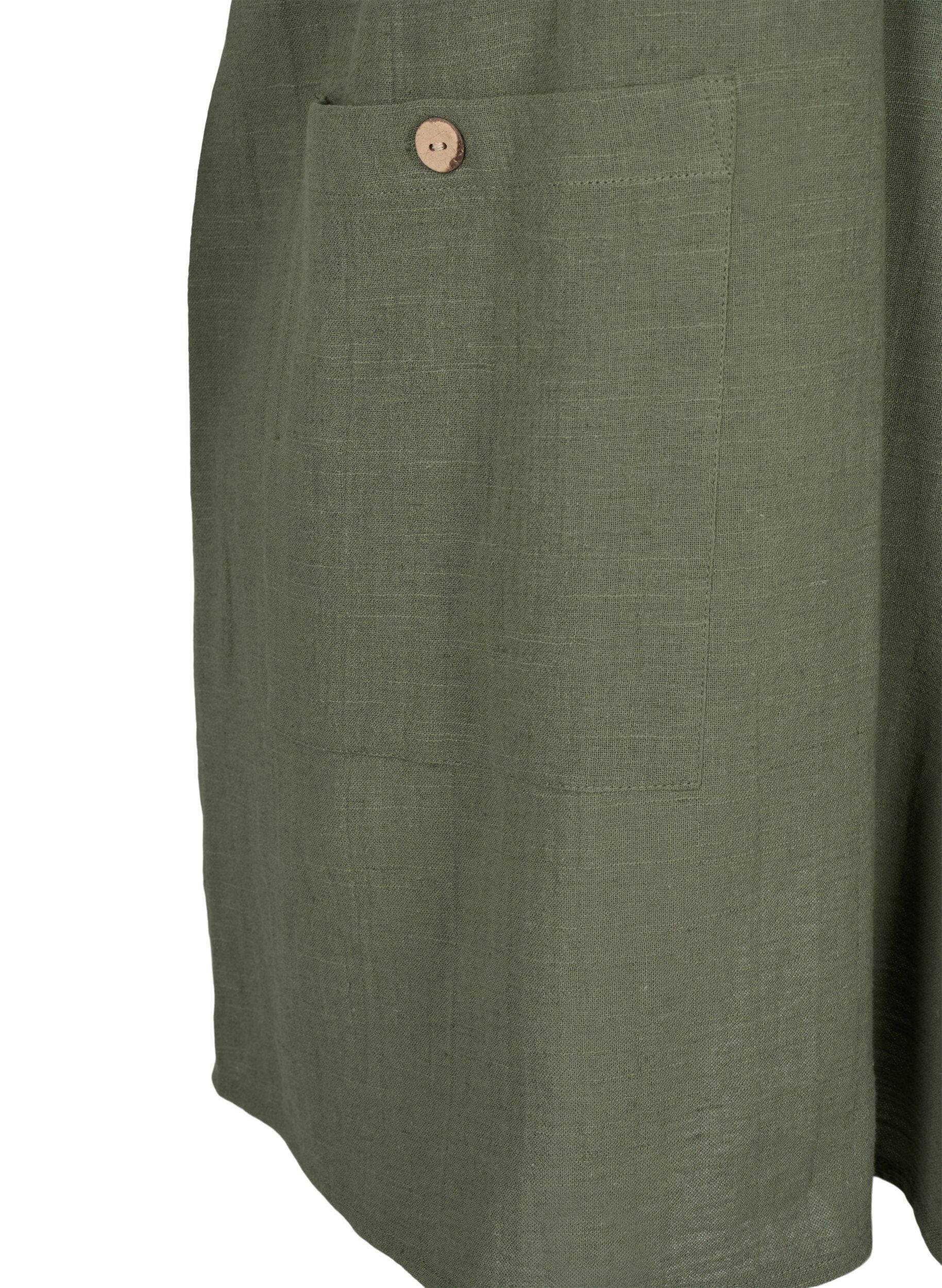 Zizzifashion 3/4 sleeve cotton blend tunic with linen, Thyme, Packshot image number 3