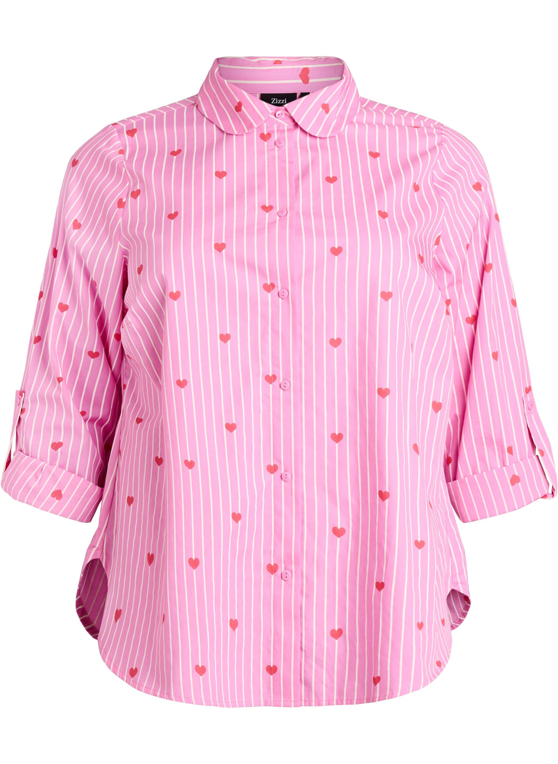 ZizzifashionShirt blouse with stripes and hearts, Pink, Packshot image number 0