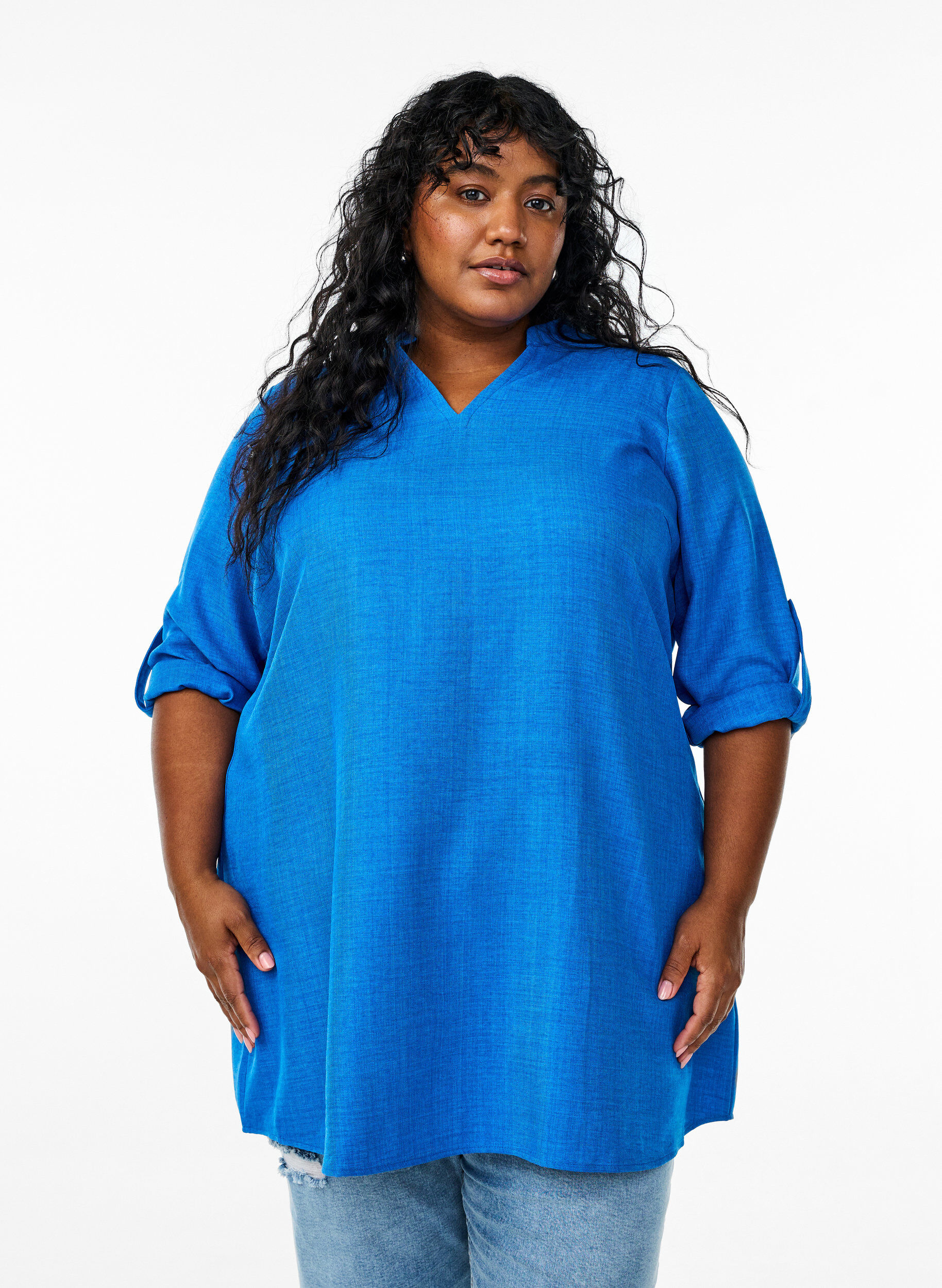 Tunic with V-neck, Blue, Model