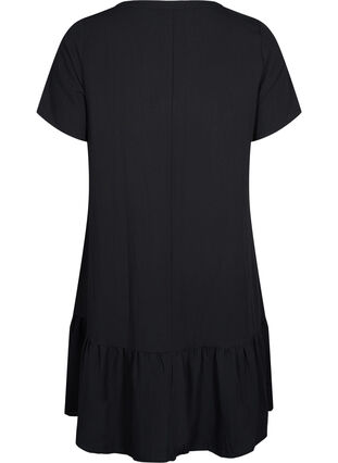 Short-sleeved viscose dress with v-neckline, Black, Packshot image number 1