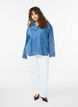 Loose denim blouse with collar and V-neck, Light Blue, Model image number 1