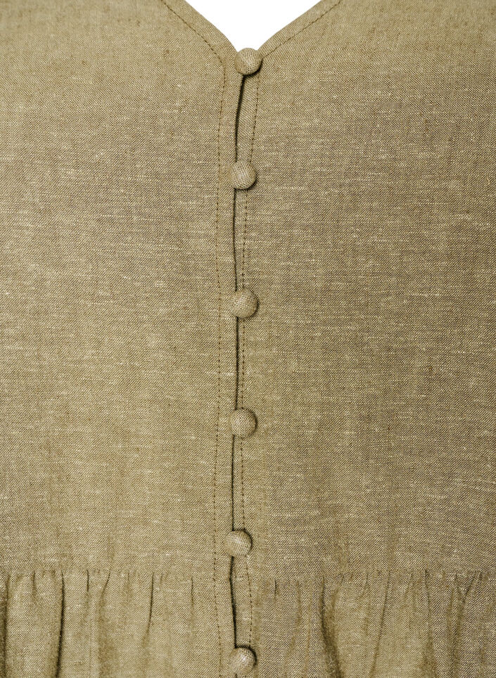 Blouse in linen and viscose with a V-neck and button fastening, Green, Packshot image number 2