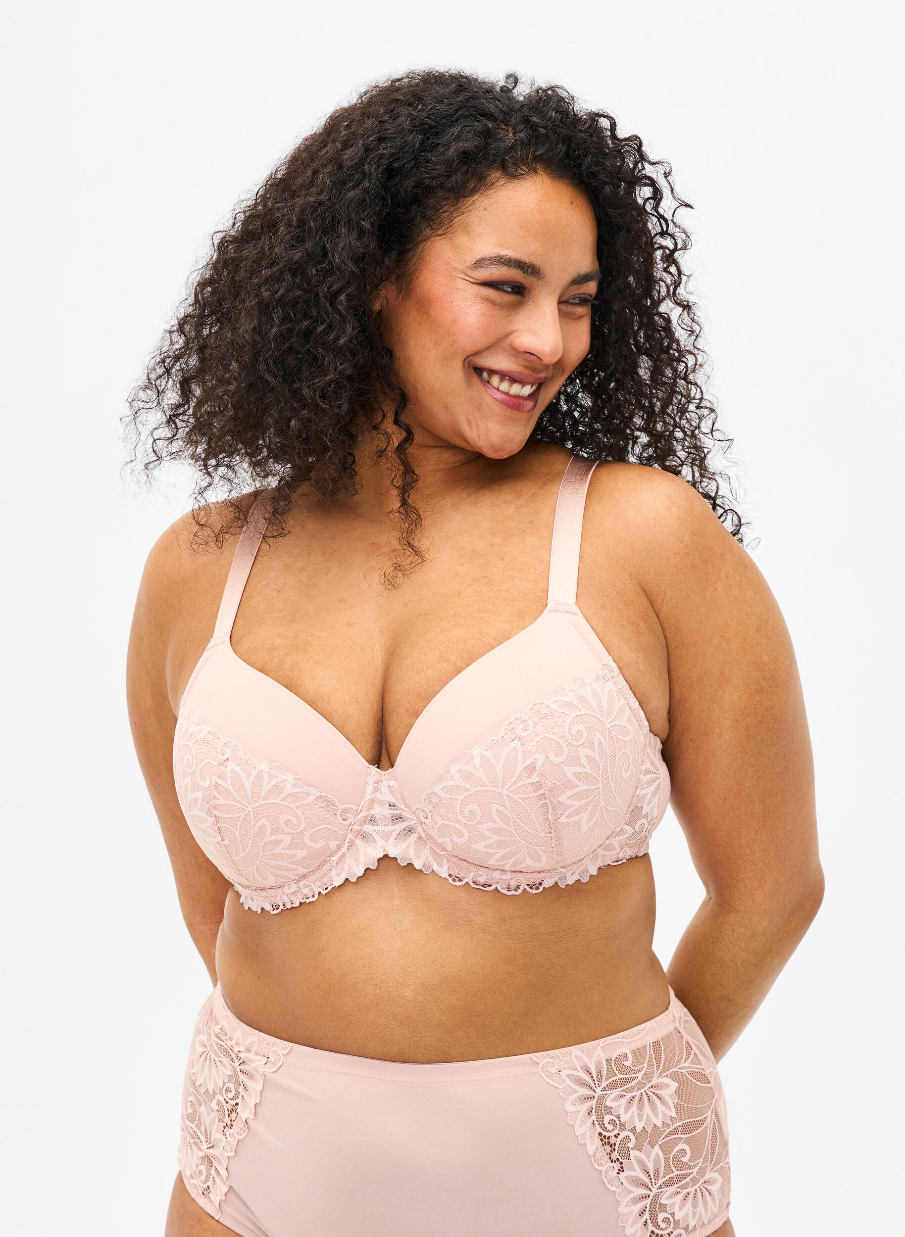 Zizzifashion Lace bra with underwire and padding, Pink Tint, Model image number 0