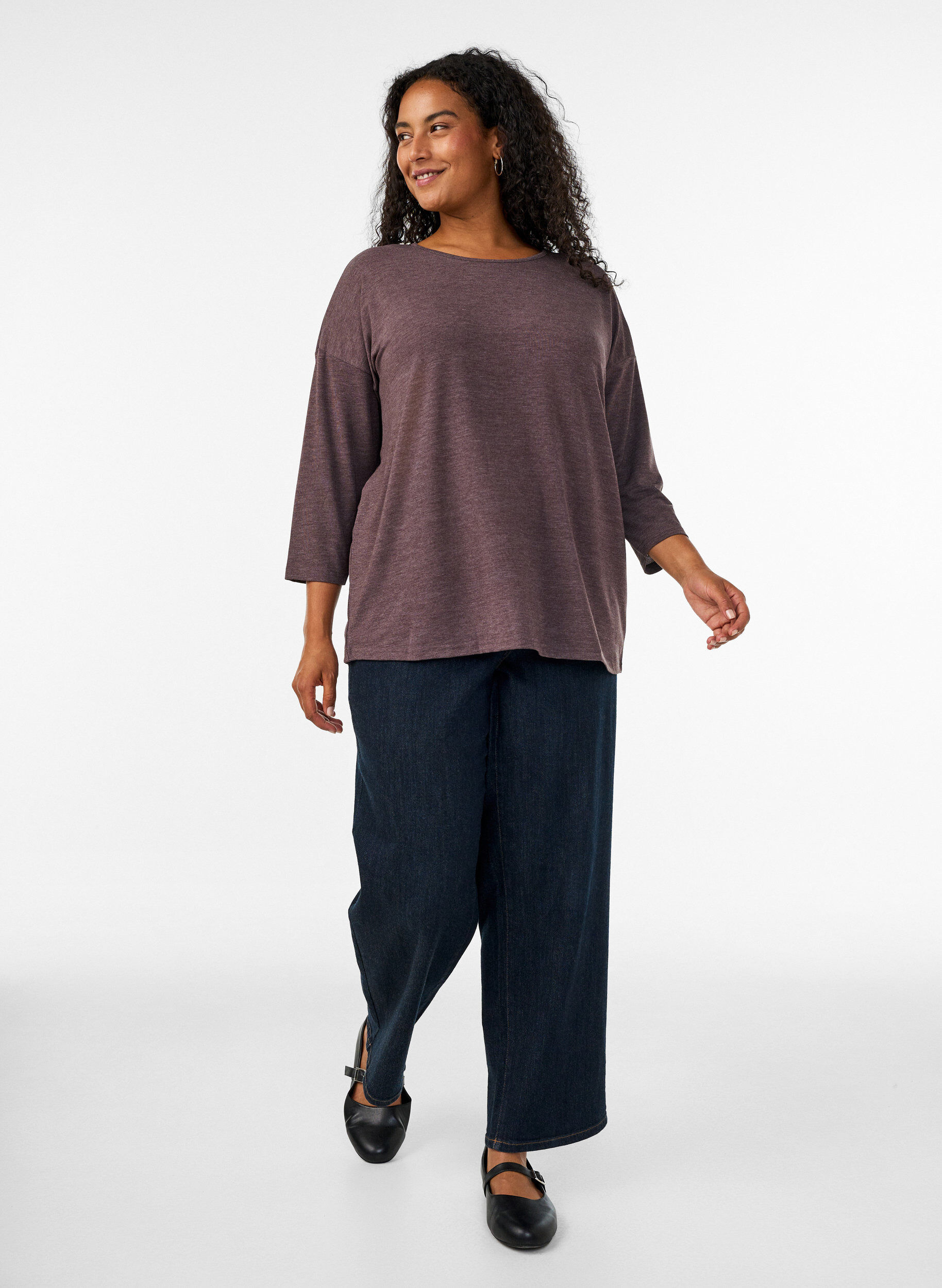ZizzifashionJersey blouse with 3/4 sleeves, Brown, Model image number 1
