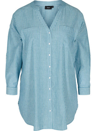 Striped shirt in 100% cotton, Blue Stripe, Packshot image number 0