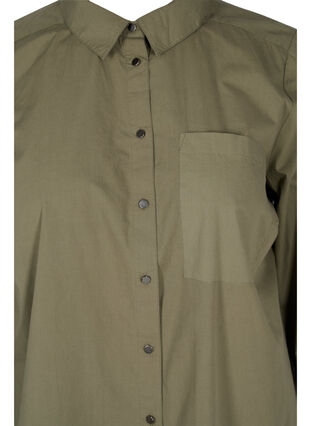 Long cotton shirt with back print, Dusty Olive, Packshot image number 2