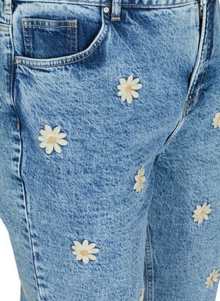Mille mom fit jeans with flowers, Blue denim w. flower, Packshot image number 2