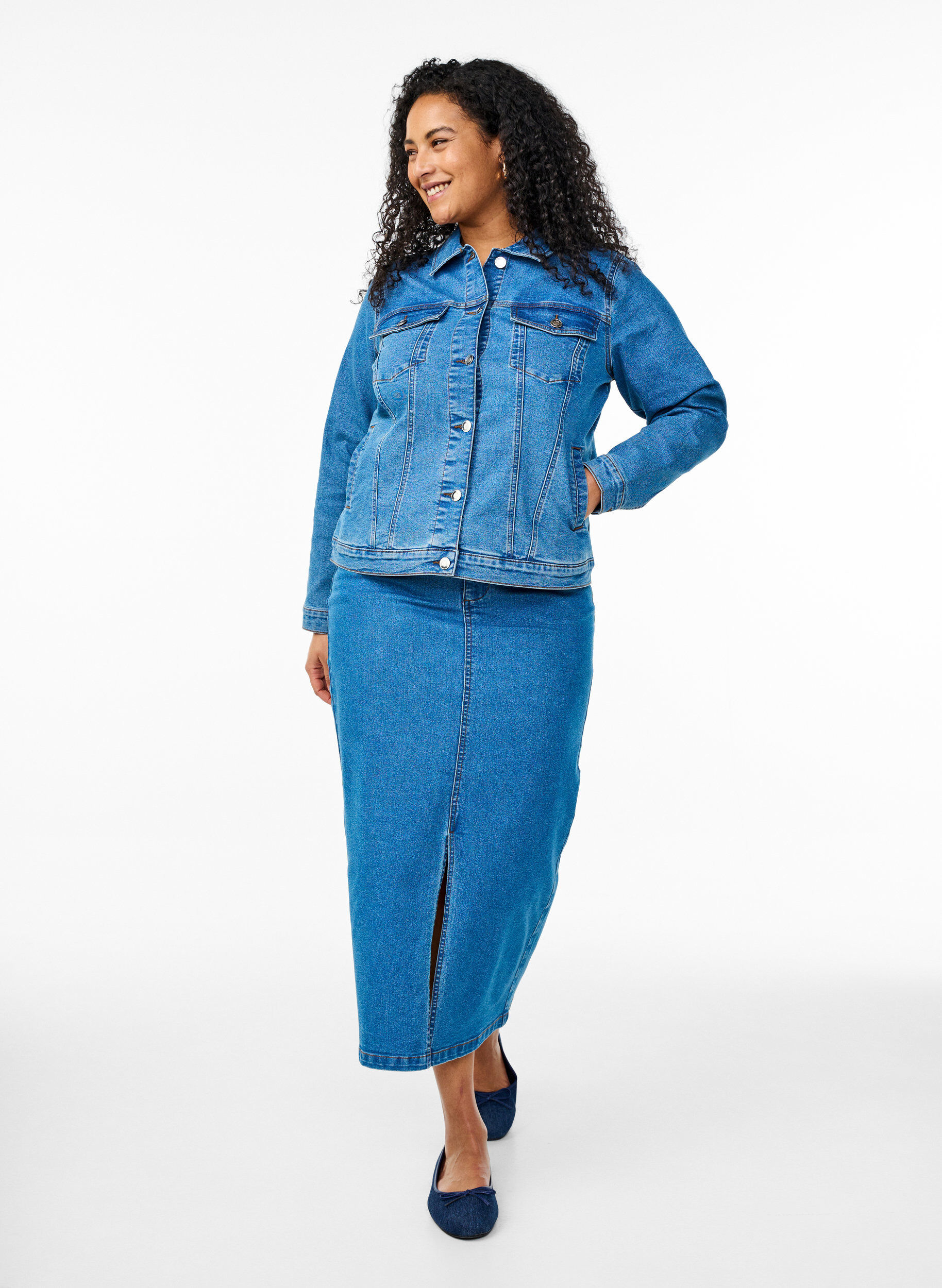 Zizzifashion Denim jacket in a stretchy cotton blend, Blue, Model image number 1