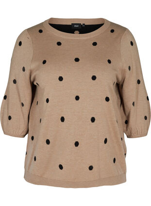 Knitted blouse with 3/4 sleeves and contrast-coloured dots, Nomad Mel w black, Packshot image number 0