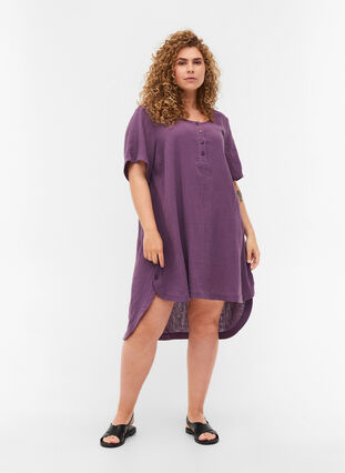 Short-sleeved cotton tunic, Vintage Violet, Model image number 2