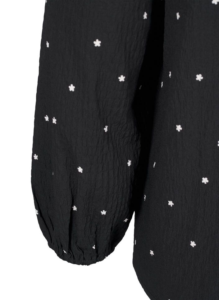 FLASH - Long-sleeved blouse with small flowers, Black White Flower, Packshot image number 3