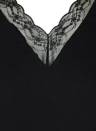 Blouse with a V-neck and lace trim, Black, Packshot image number 2