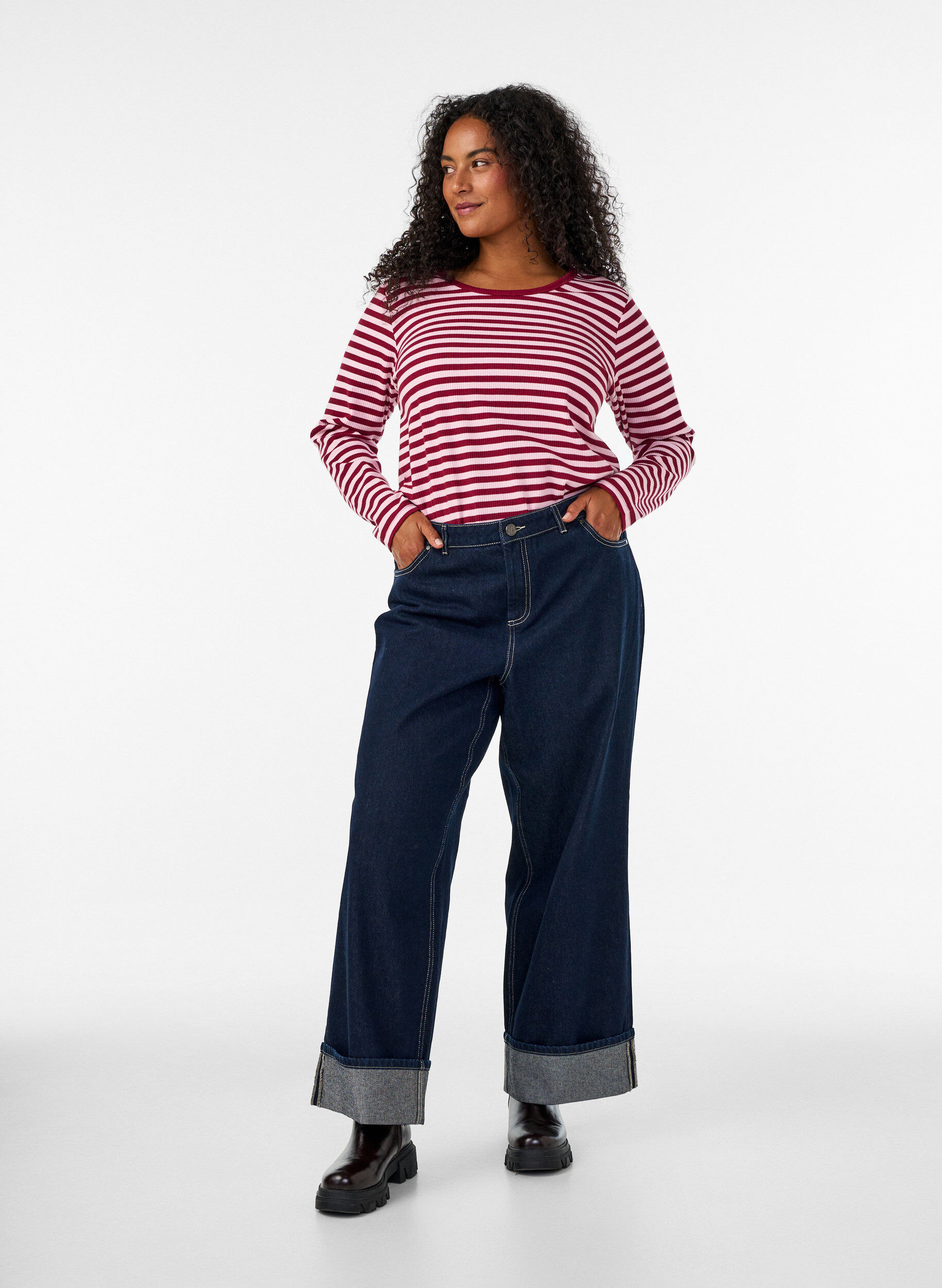 ZizzifashionStriped blouse with long sleeves, Rose, Model image number 1