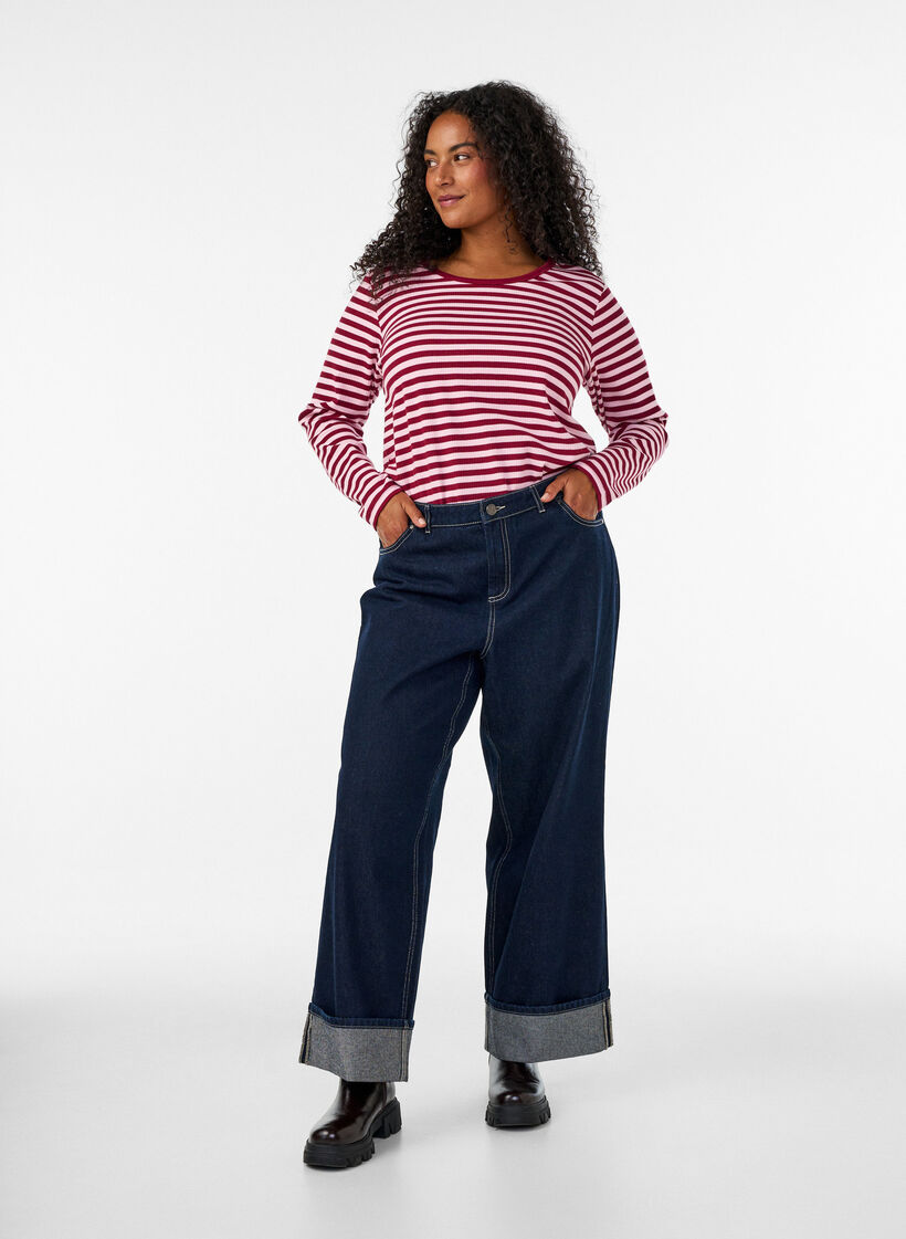 Striped blouse with long sleeves, Rose, Model image number 1