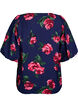 Blouse with rose print and short balloon sleeves, Blue, Packshot image number 1