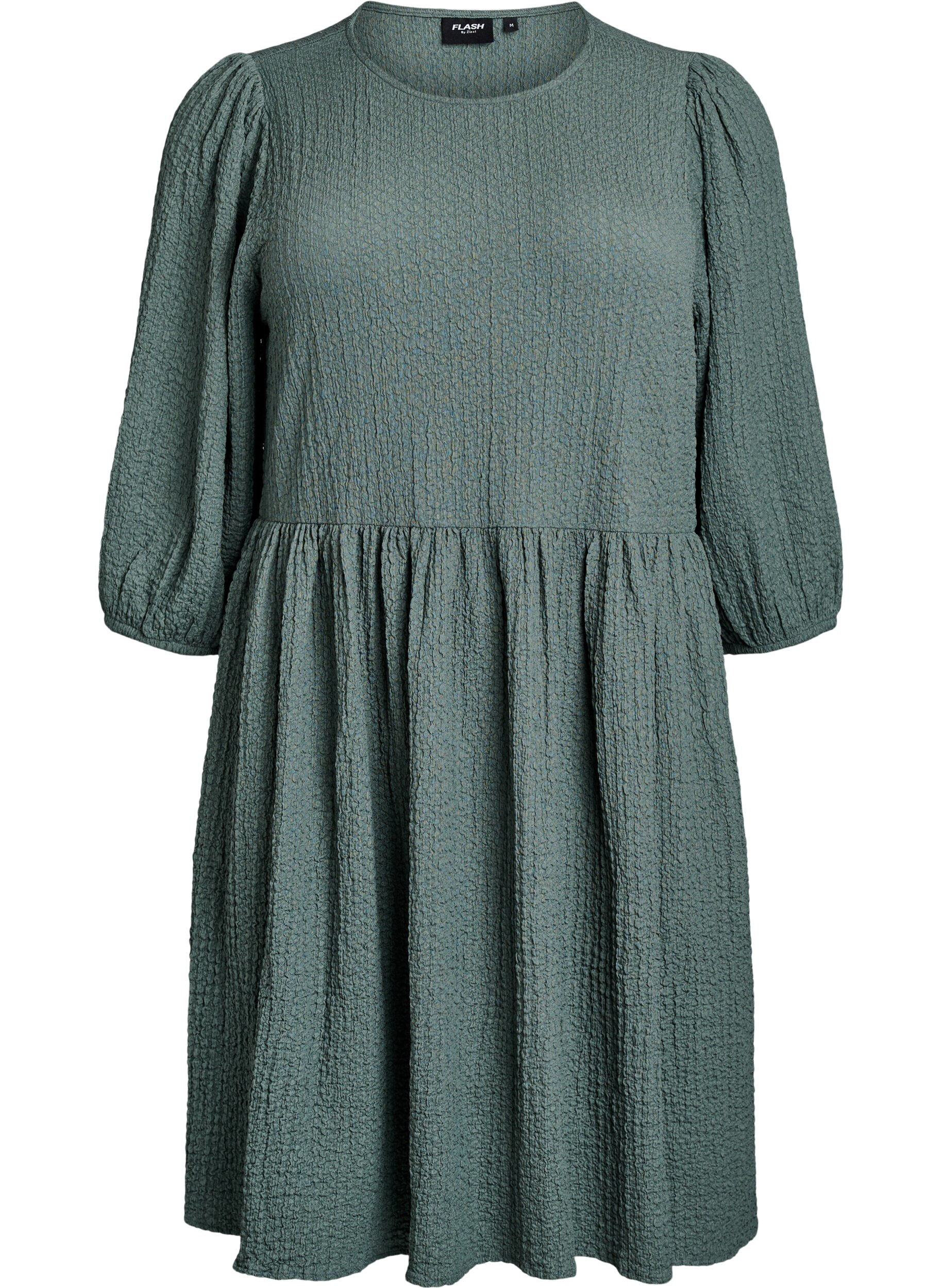 FLASH - Short dress with texture and 3/4 sleeves