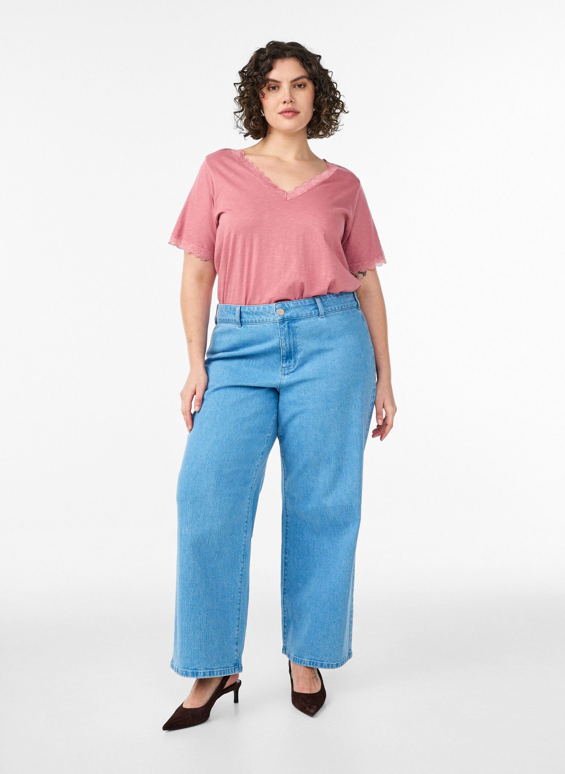 Zizzifashion T-shirt with lace trim, Rose, Model image number 1