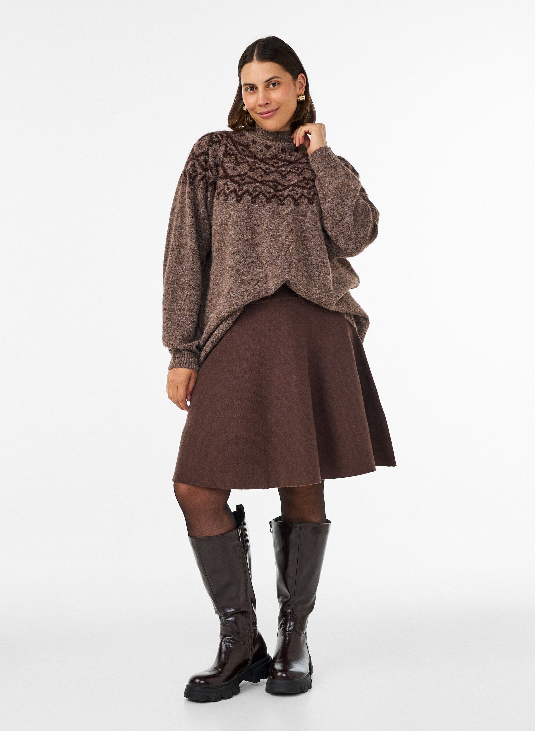 ZizzifashionJumper with Nordic pattern, Brown, Model image number 1