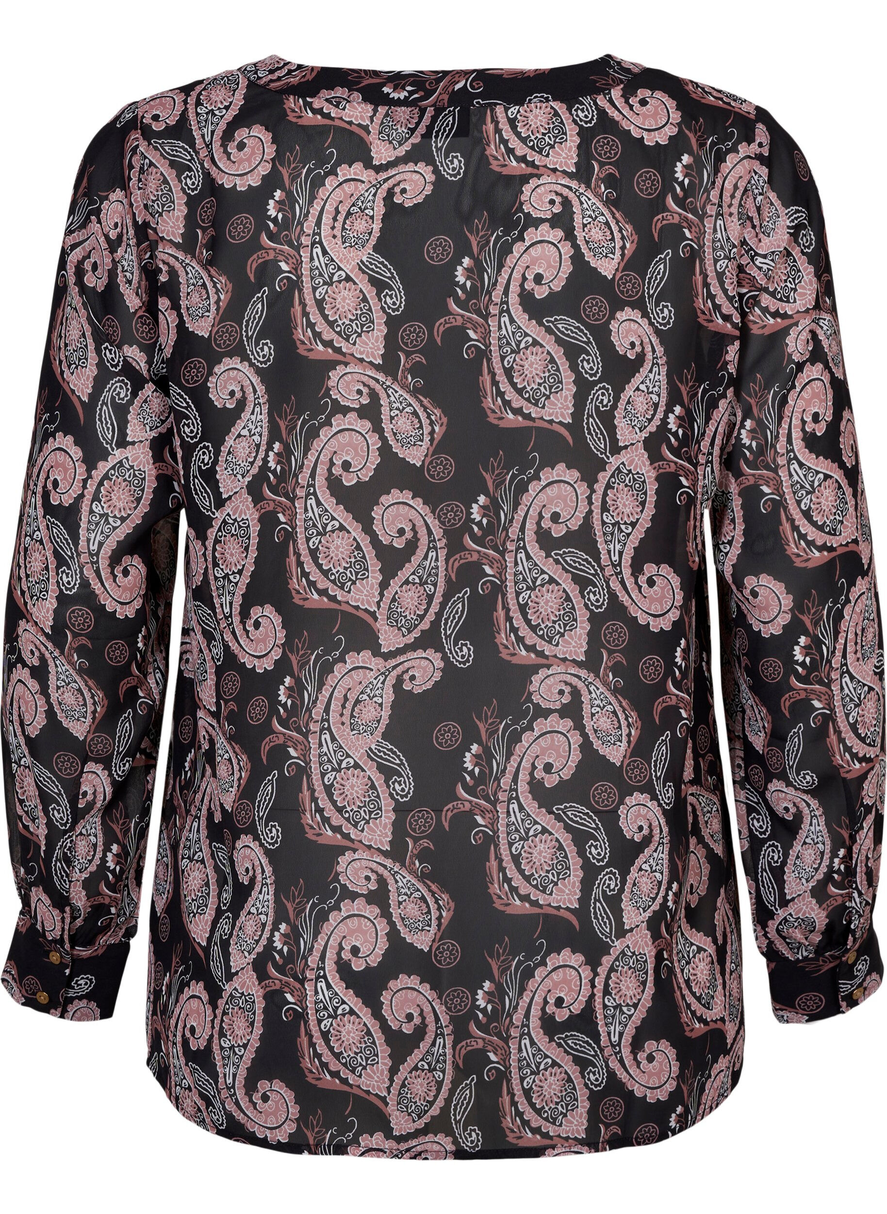 Zizzifashion Printed v-neck shirt, Black/Beige Paisley, Packshot image number 1