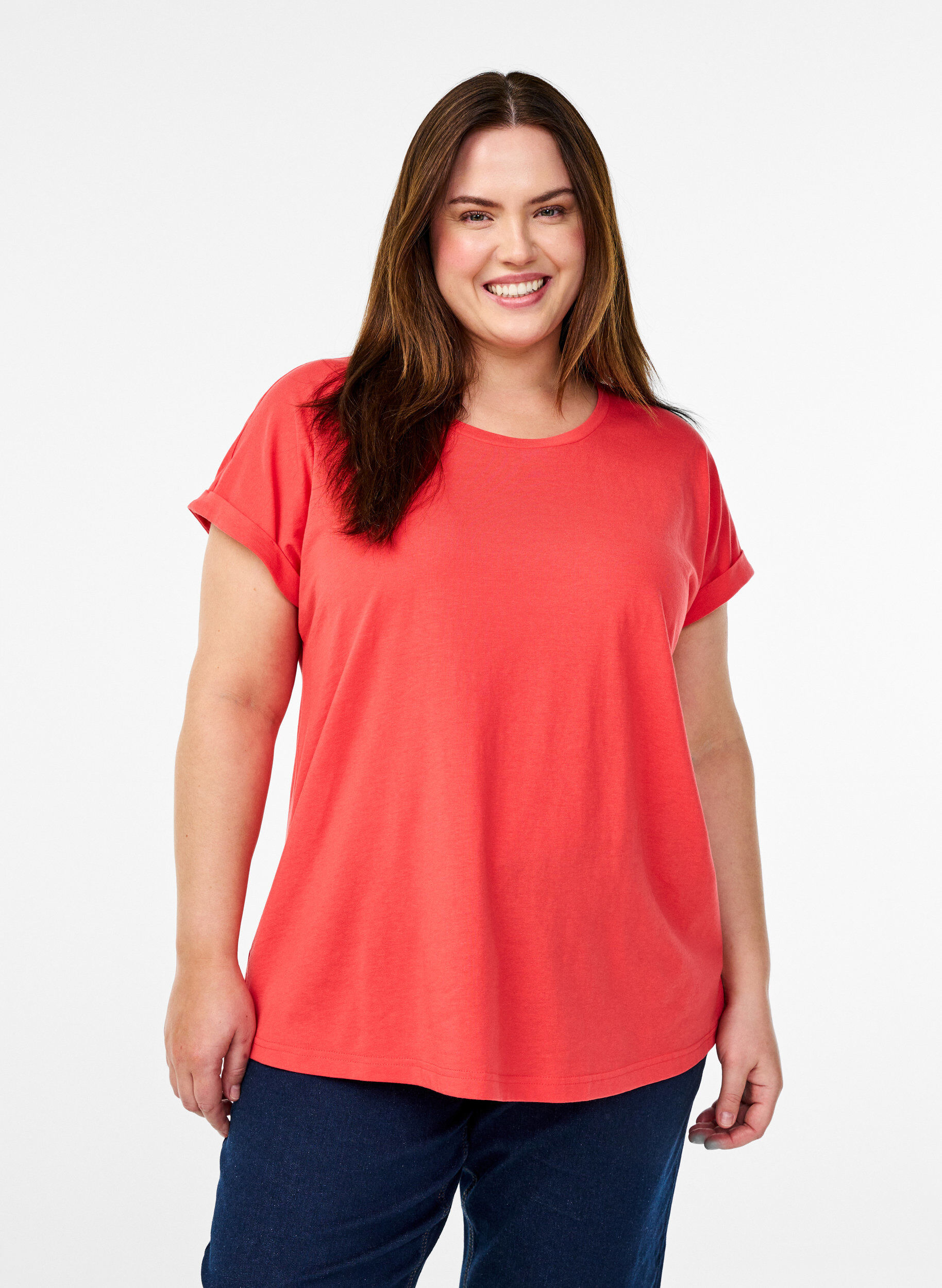 Zizzifashion Short sleeve cotton blend T-shirt, Red, Model image number 0