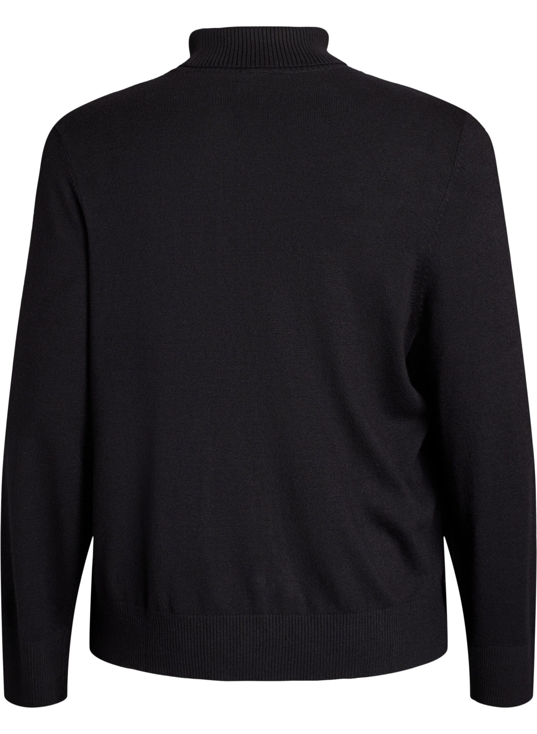 Zizzifashion Knitted blouse with turtleneck and side buttons, Black, Packshot image number 1