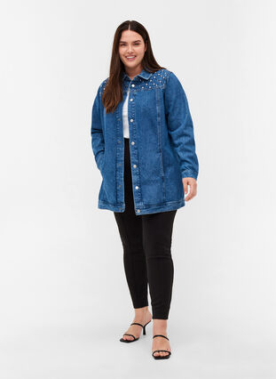 Denim Jacket in Cotton with Rivets, Blue denim ASS, Model image number 3