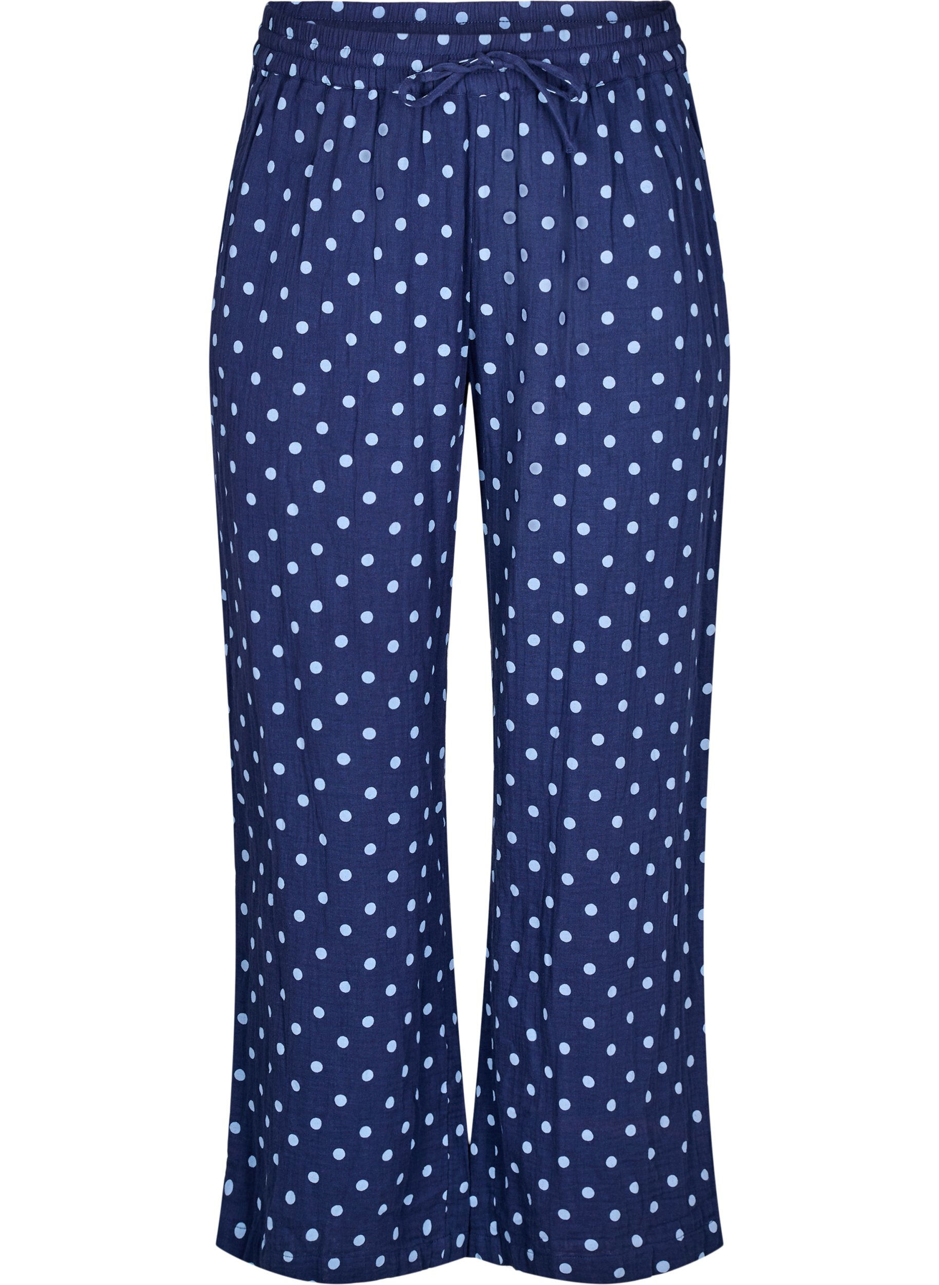 Loose trousers in cotton muslin with polka dots