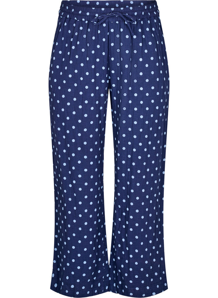 Loose trousers in cotton muslin with polka dots, Blue, Packshot image number 0