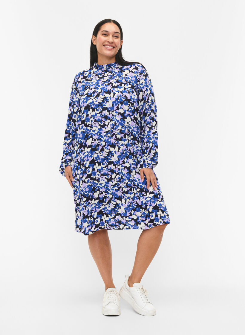 FLASH - Long sleeve dress with floral print, Blue Purple Flower, Model image number 2