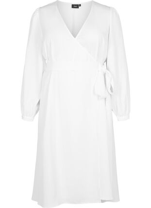 Wrap dress with long sleeves, Bright White, Packshot image number 0