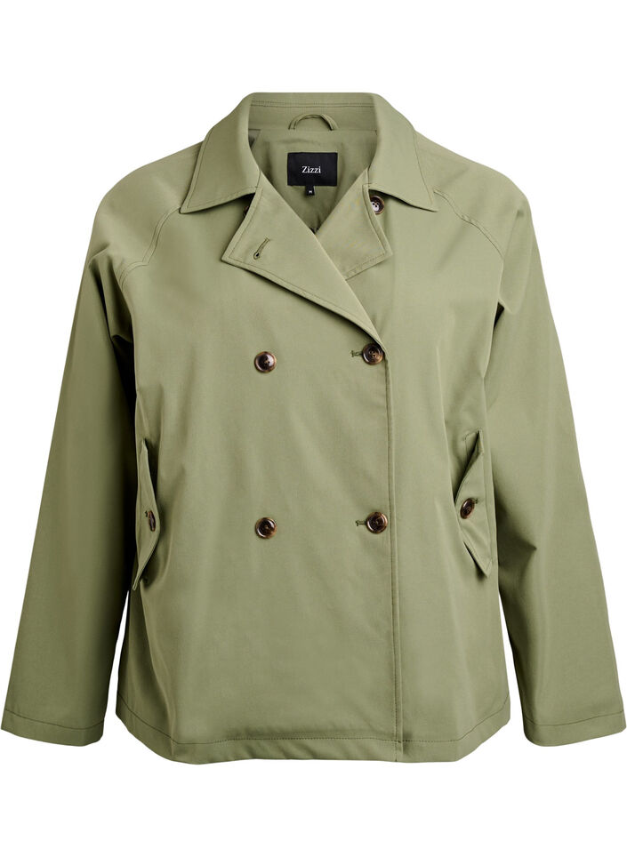 Short trench coat with pockets, Green, Packshot image number 0