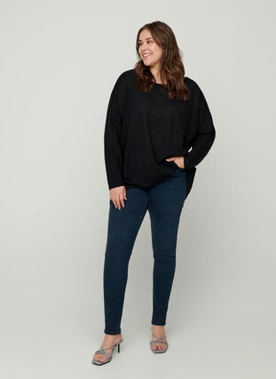 Plain-coloured blouse with long sleeves, Black, Model image number 2