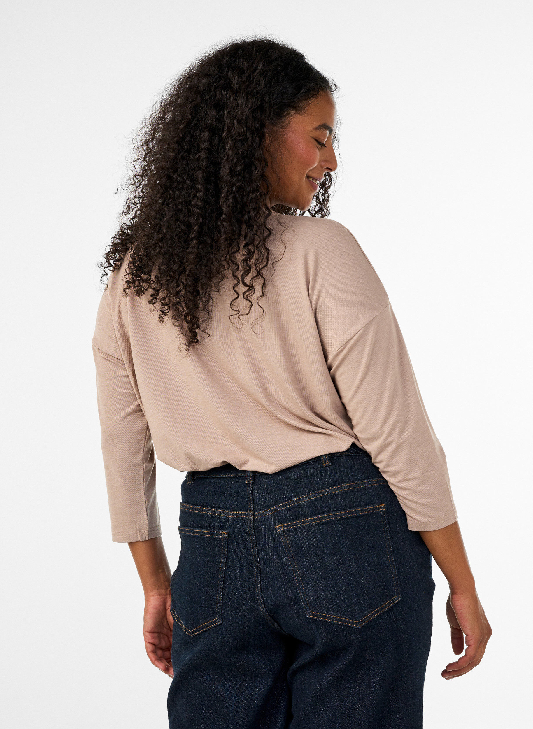 ZizzifashionJersey blouse with 3/4 sleeves, Beige, Model image number 2