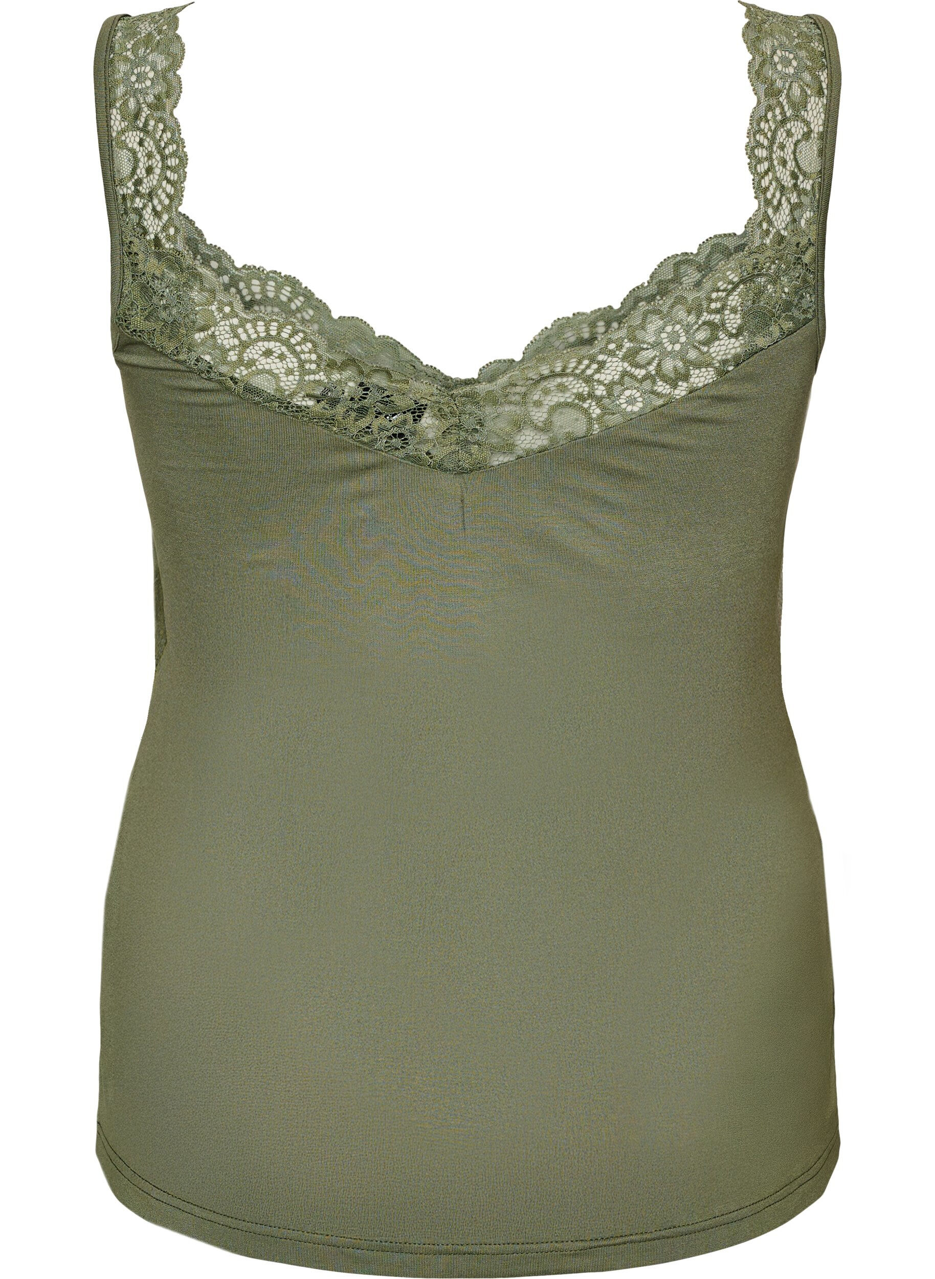 ZizzifashionViscose top with lace edge, Green, Packshot image number 1
