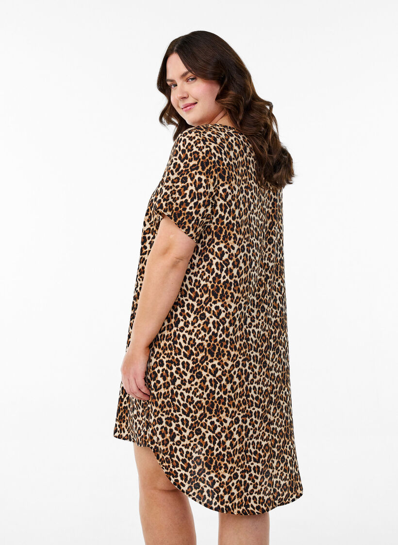 Dress with print and short sleeves, Brown, Model image number 2
