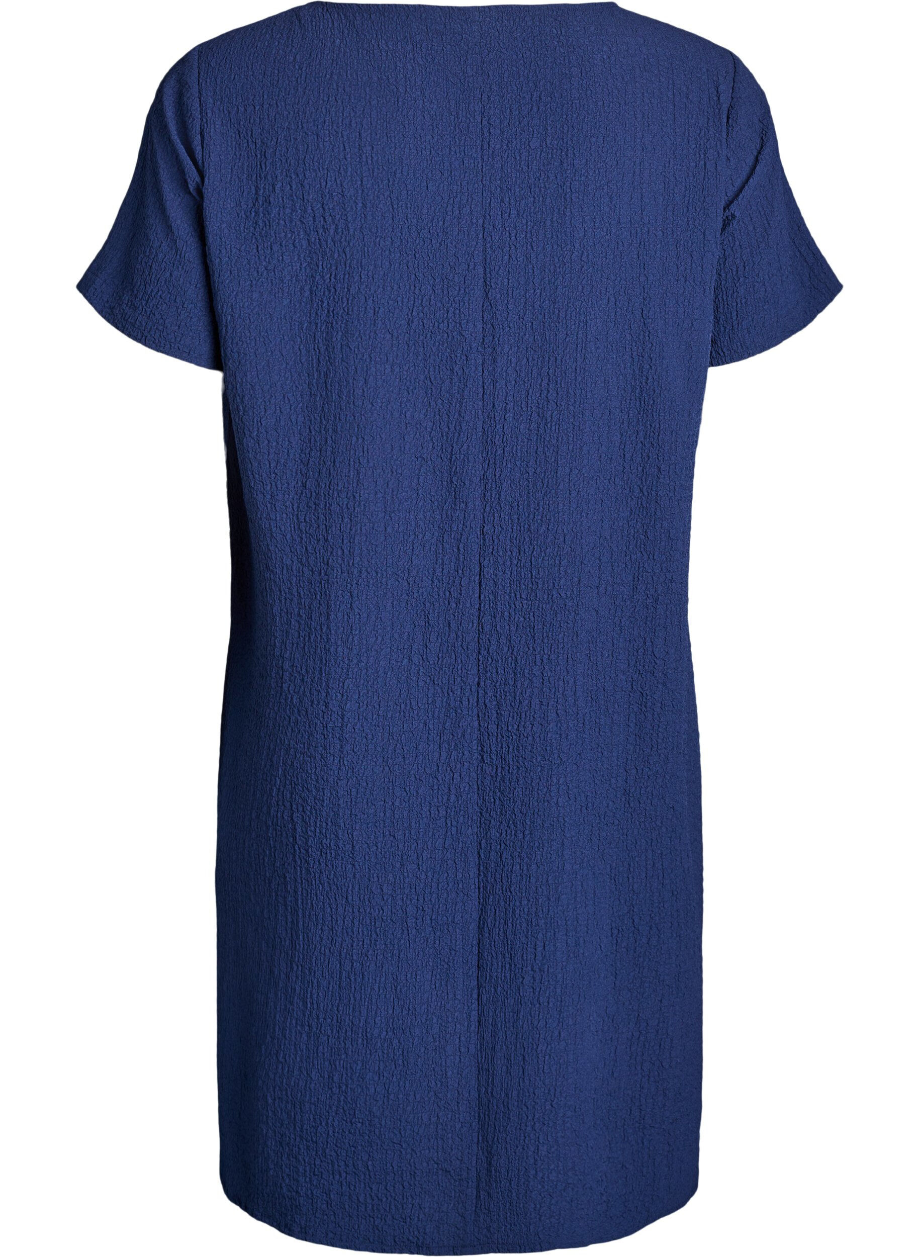 Zizzifashion Short dress with a crinkled texture and short sleeves, Blue, Packshot image number 1